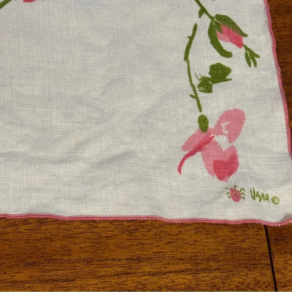 Vintage Vera Neumann Dining Linen Napkins White with Pink Rose Set of 3